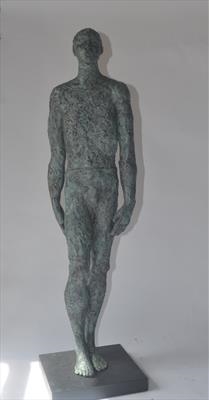 Walking man by Janis Ridley, Sculpture, Bronze